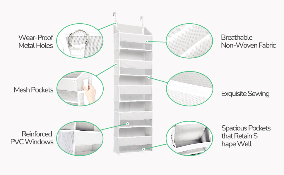 Органайзер для дверей ULG з 5 великими та 10 сітчастими кишенями, 20 кг вантажопідйомність, бежевий