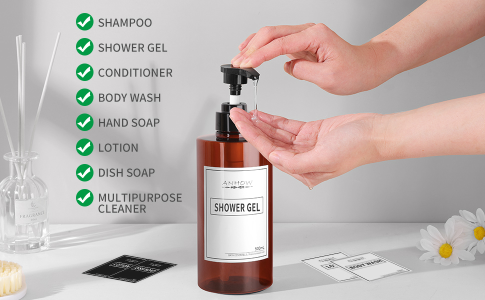 Набір дозаторів для мила настінний, 4шт. Без свердління, 500мл, коричневий. Етикетки в комплекті для душу/кухні/ванної кімнати