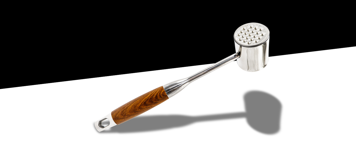 Нітрокс Fleischklopfer з нержавіючої сталі з дерев'яною ручкою - преміум-якість, для приготування шніцелів, миття в посудомийній машині, безпечний для продуктів харчування - молоток для м'яса, ніжний м'ясорубка, молоток для м'яса з нержавіючої сталі, пристосування для розбивання м'яса