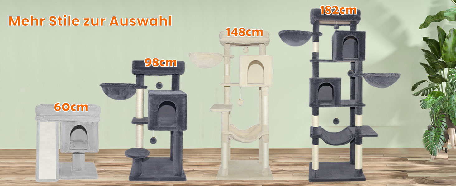 Дряпальня для котів великих порід, 60 см, сірий, з платформою, сизаль, пандус, будиночок, м'ячики, щітка