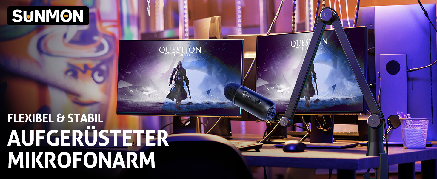 Підставка для мікрофона SUNMON для Blue Yeti та інших – міцна, 360° обертання, металева клямка, універсальна | HyperX QuadCast 2, Fifin AM8, Seiren Mini V3, MV7
