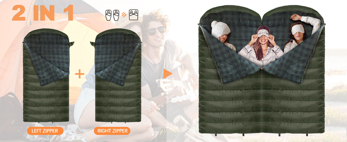 Спальний мішок Poepore Outdoor Winter для дорослих, Extra Wide, 3-4 сезони, XXL, теплий, бавовна, фланель, Deckenschlafsack, для кемпінгу, подорожей, пригод, 230 x 100 см, 0°C (Olive-L-Zip, -6°C)