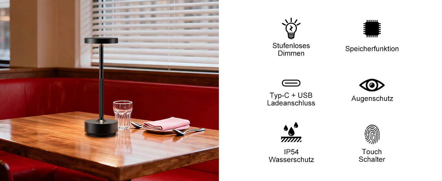 Настільна лампа бездротова LED Golden IP54 для вулиці та дому, акумуляторна 5000mAh, диммується, сенсорна, 3 кольори світла