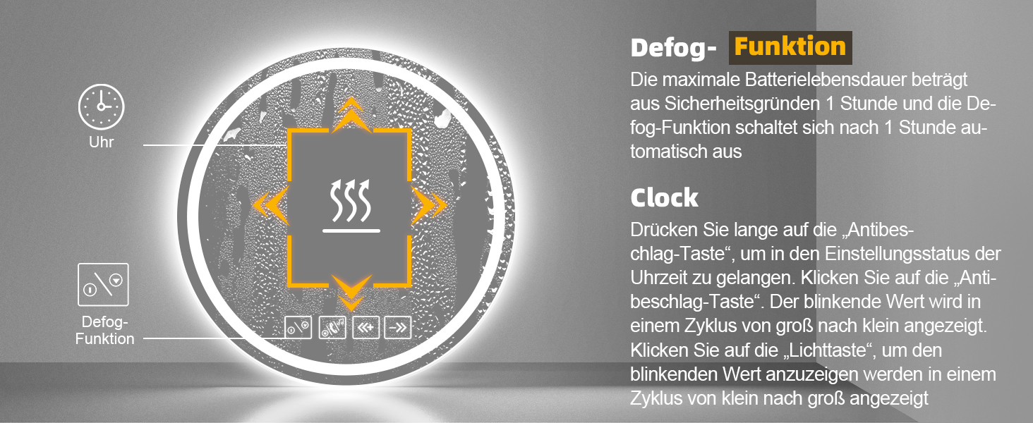 Круглий дзеркало для ванної кімнати з LED-підсвічуванням, 60 см, з функцією проти запотівання, сенсорним перемикачем та Bluetooth, регульована яскравість, 3000K/4000K/6500K, HD-загартоване скло, 600*600 мм