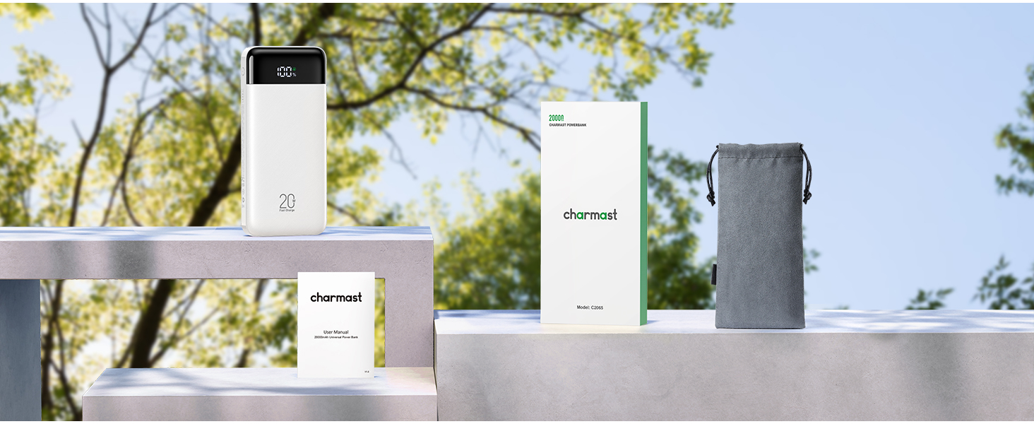 Power Bank Charmast 20000mAh з LED-дисплеєм та 4 кабелями (USB C PD3.0 QC4.0, 6 виходів) для iPhone, Samsung, Tablet