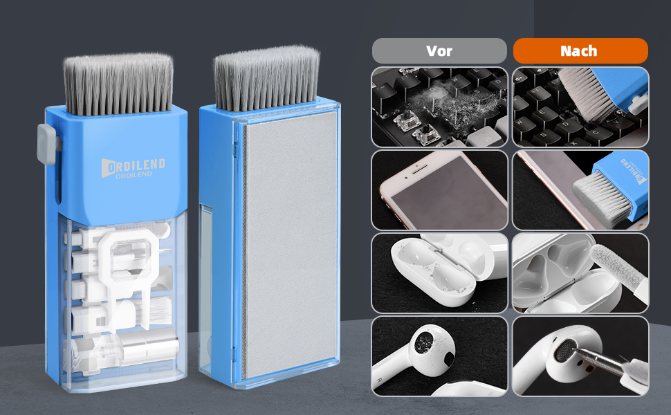Набір для чищення клавіатури та гаджетів Ordilend: щітка, спрей, для ноутбука, телефону, iPad, монітора
