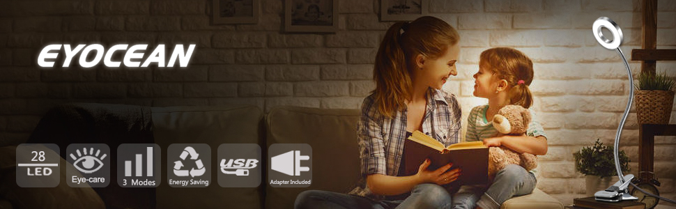 LED лампа для читання з кліпсою, диммер, 3 режими, 10 рівнів яскравості, срібляста, 8W