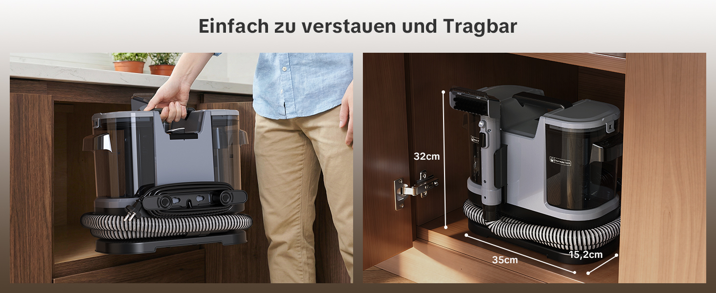 Lubluelu Пылесос для чищення мягкой мебели и ковров, 600 Вт - 18 кПа, портативный, с самоочисткой и длинным шлангом для ковров, диванов и салона автомобиля, серый