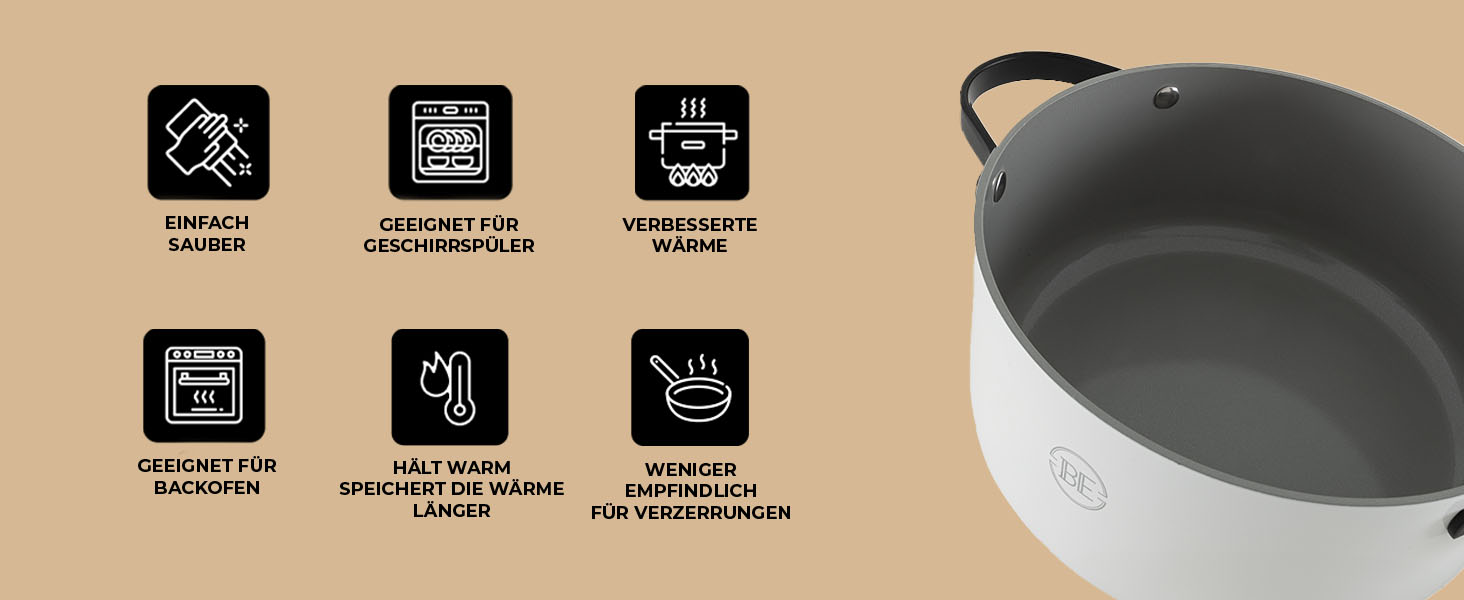 Каструля Be Living Essential з кришкою, 24 см, 7 літрів, антипригарне покриття Keramik, для індукційних плит, без PTFE та PFOA, сіра
