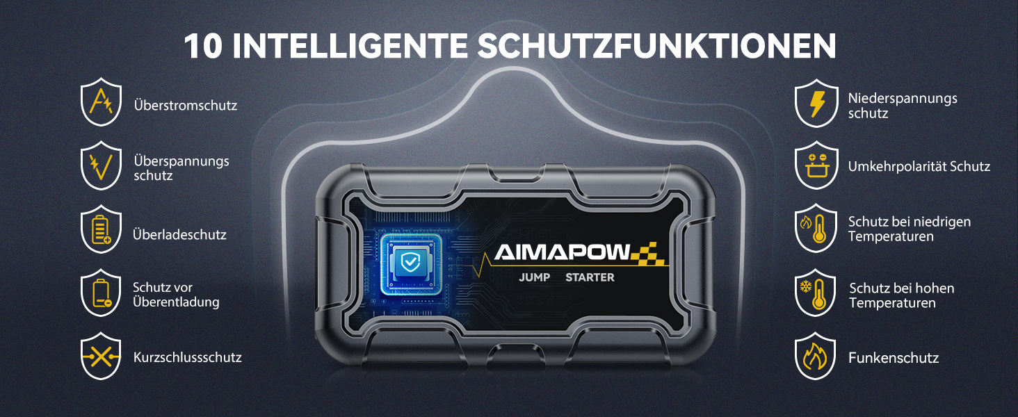 Powerbank для запуску двигуна AIMAPOW Starthilfe 6000A 12V - для бензинових авто, дизельних (10.0L) з LED-ліхтариком та великим екраном, бустер для акумулятора SUV, мотоцикла, газонокосарки