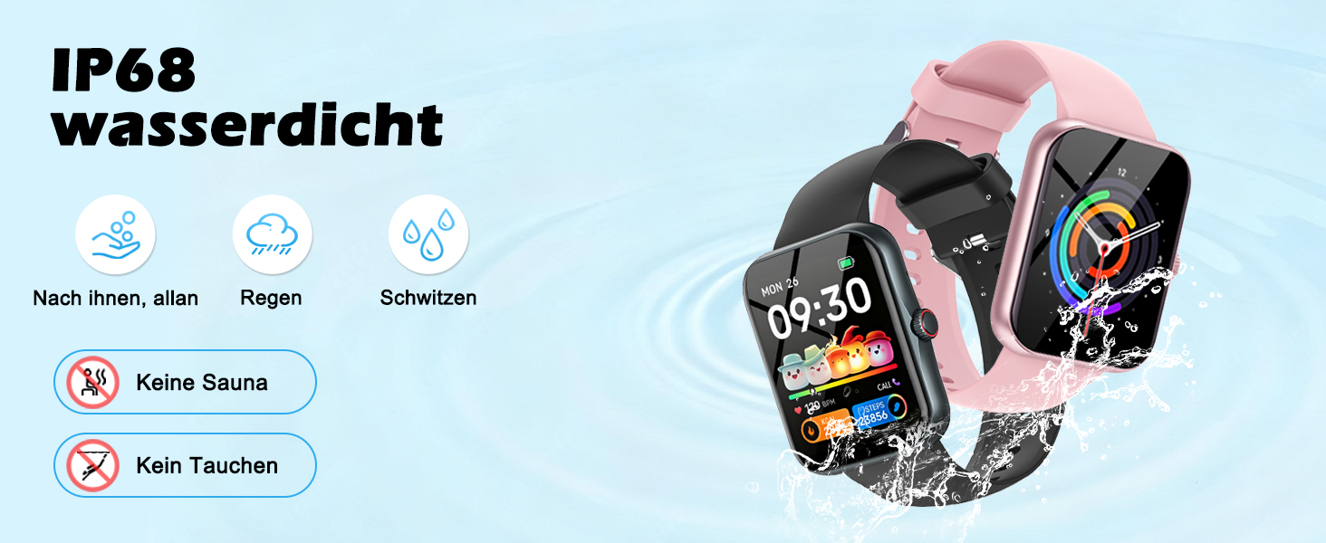 Дитячий розумний годинник-фітнес-трекер Kinder з 1.83' HD екраном, крокоміром, IP68 водонепроникністю, 120 спортивними режимами, монітором сну та будильником для дітей 5-16 років (блакитний)