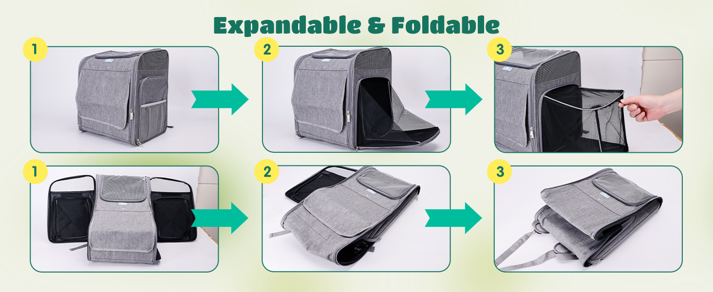 Розширюваний рюкзак для собак та котів Nobleza з сіткою, зручний та складаний, з внутрішньою безпечною лінійкою та килимком, сірий