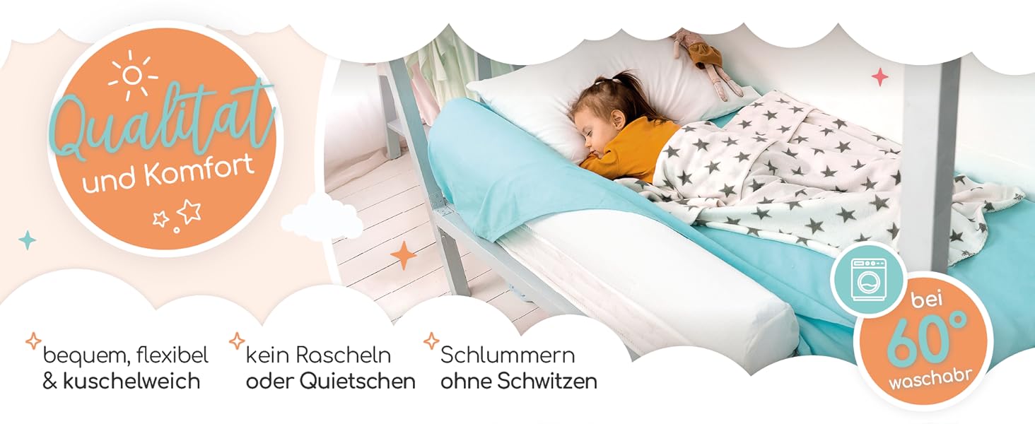 Надувне дитяче ліжко для подорожей - ліжко з захистом від падіння та вбудованим насосом - Портативне дитяче туристичне ліжко з тканиною Oeko-Tex - Ідеально для кемпінгу, готелів та дому (1 шт, 180 см)