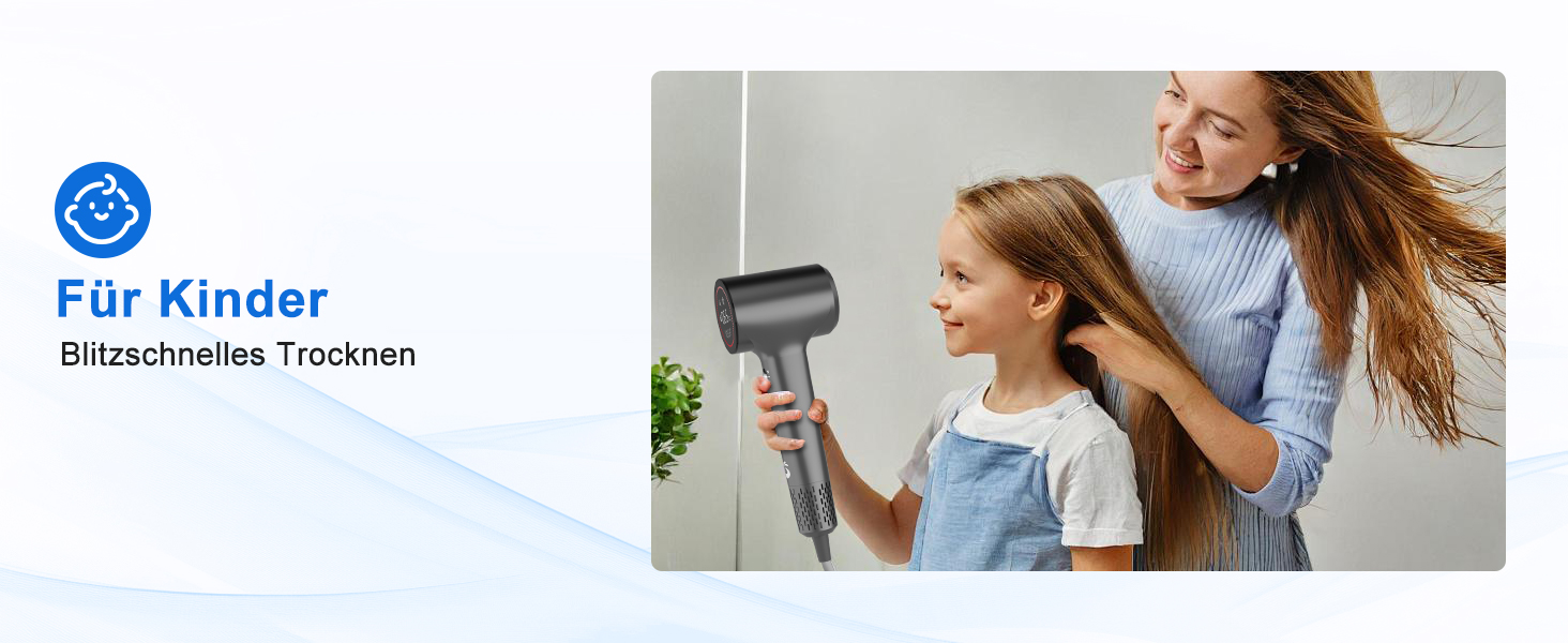 Фен для волосся з плазмою та безщітковим мотором 110 000 об/хв – швидке сушіння, тиха робота, з магнітною насадкою, для дому та подорожей (темно-сірий)