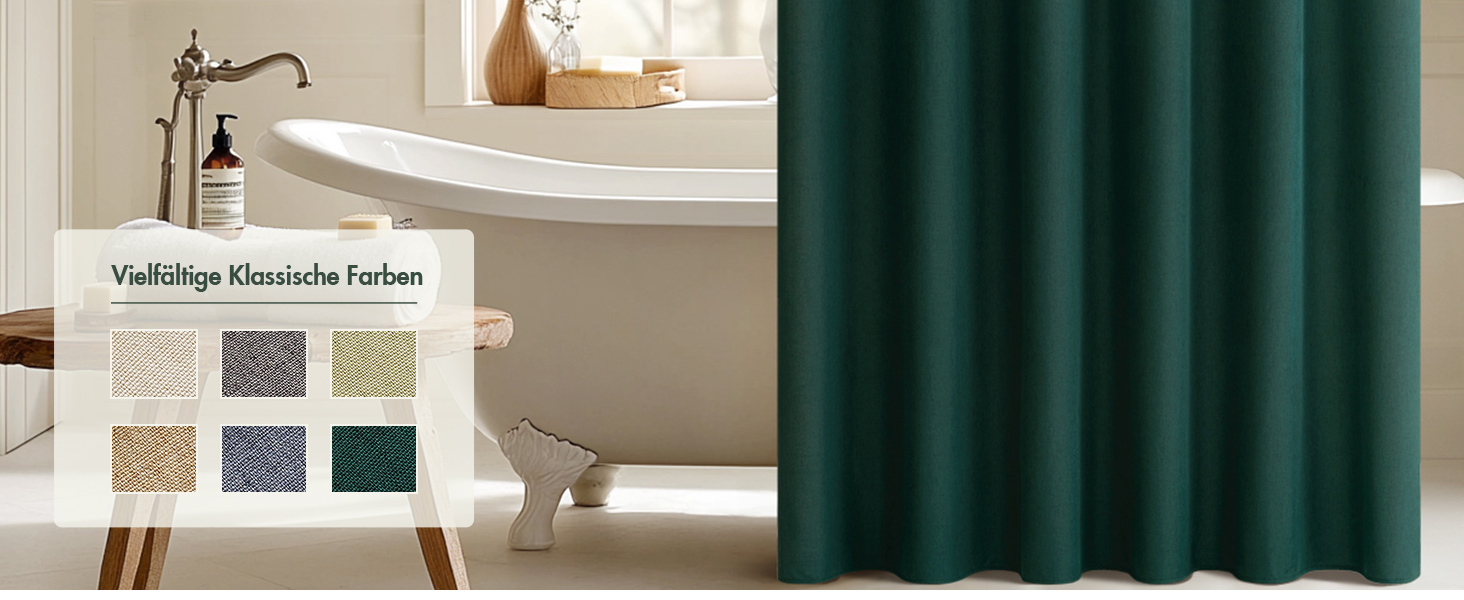 Шторка для душу MIULEE з льону, 120x200 см, важка, поліестер, водовідштовхувальна, з антигрибковим покриттям, для ванної кімнати, 8 петель, темно-зелена