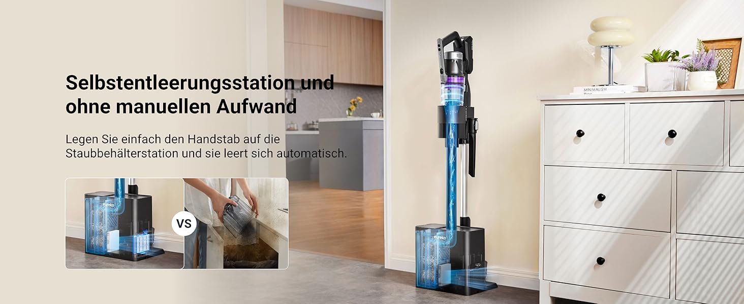 Пилгопоглинач Eureka Stylus Elite з док-станцією, 24000 Па, автоматичним випорожненням, мішком 3л, 60 хв роботи, антизаплутана щітка, LED-фара, знімна батарея