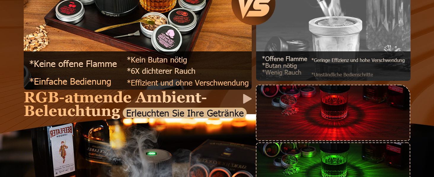 Електричний набір для копчення коктейлів з 4 режимами підсвічування, перезаряджуваний, для віскі, 6 дерев'яних стружок, без бутану, подарунок для чоловіків, батьків, коханих FY01