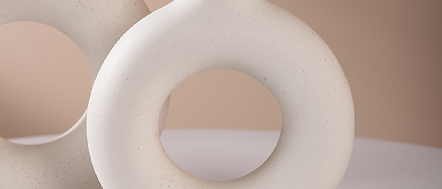 Ceramic Vase Set for Pampas Grass - 2pcs (Large & Medium), Modern Matte Donut Vases for Home Decor, Flowers, Table, Shelf, Fireplace, Living Room, Bedroom, Office, Wedding, Party, Gift - White