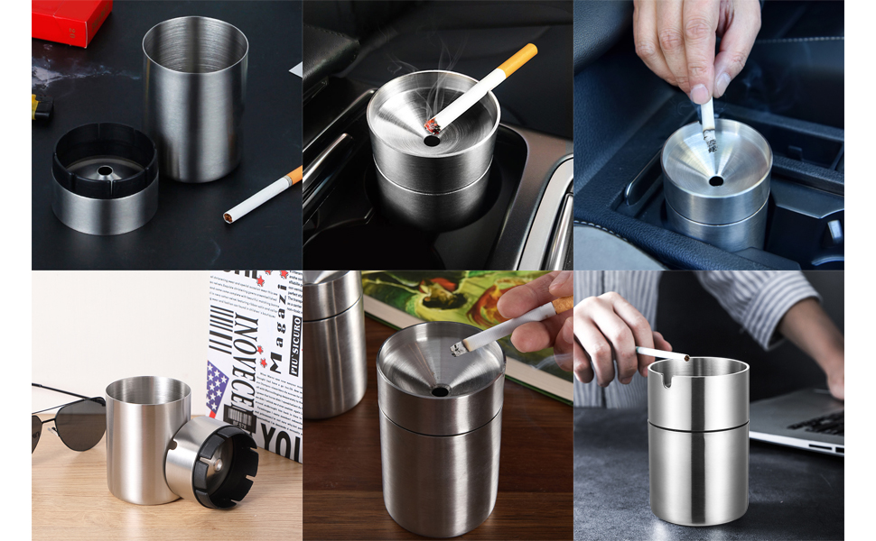 Попільничка Geoyien з нержавіючої сталі для вулиці, авто, саду, офісу – велика, срібна