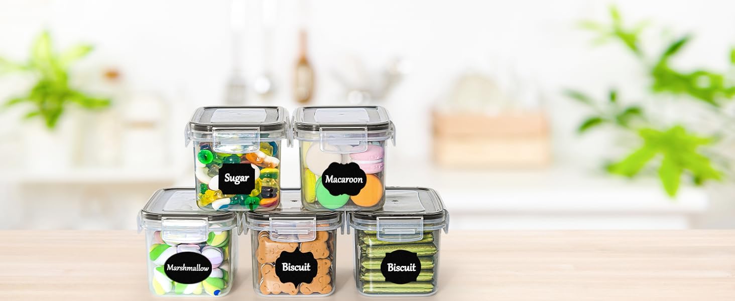 Набір контейнерів для зберігання GoMaihe 24 шт. з кришкою: герметичні контейнери для продуктів з етикетками та маркером | Коробки для зберігання на кухню для мюслі, борошна, кукурудзяних пластівців та цукру | Без BPA | Можна мити в посудомийній машині, чорний - Набір 24 шт.