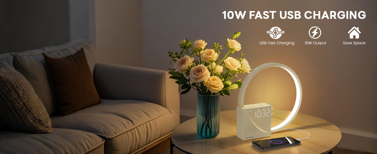 Нічна лампа Blonbar 10W з USB-зарядкою, будильник-світло, сенсорне керування, регулювання яскравості, нічник для дітей та дорослих, 3 режими, для спальні та вітальні (мінімалістичний дизайн)