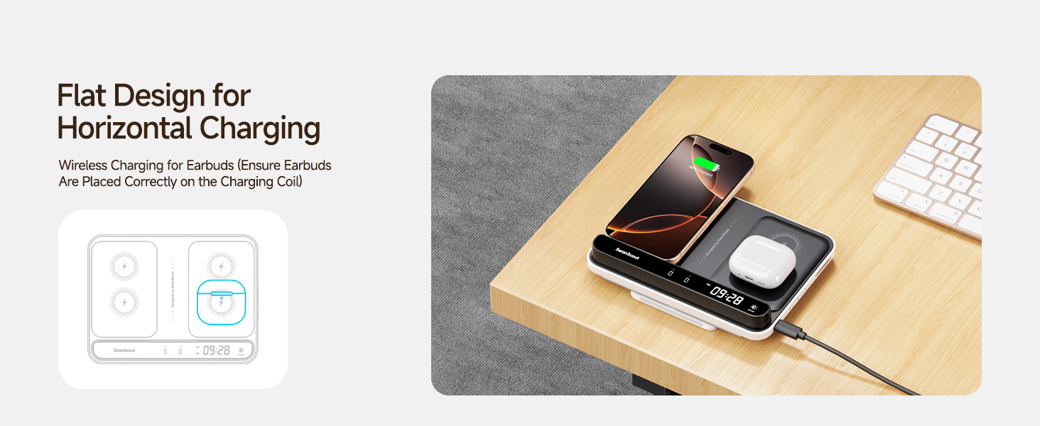 Зарядна станція SwanScout 710A для iPhone 17/Air/15/14/13/12/11 та Apple Watch/AirPods, бездротова зарядка 2 в 1