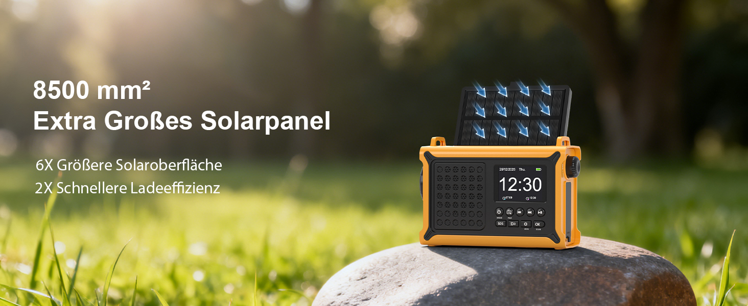 Радіоприймач Kurbelradio з DAB/DAB+/UKW, акумулятор 12000mAh, сонячна панель 8500mm², ручне радіо, Bluetooth 5.0, ліхтарик, для кемпінгу, зелений (жовтий)