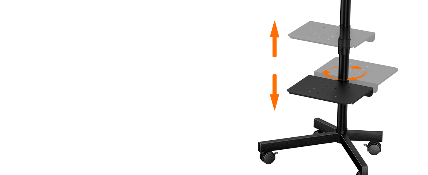 Підставка для телевізора на колесах для 23-60 дюймів - регульована по висоті, мобільна, з полицею для медіа, для офісу, вітальні, геймінгу, витримує до 40 кг, VESA до 400x400 мм, чорна