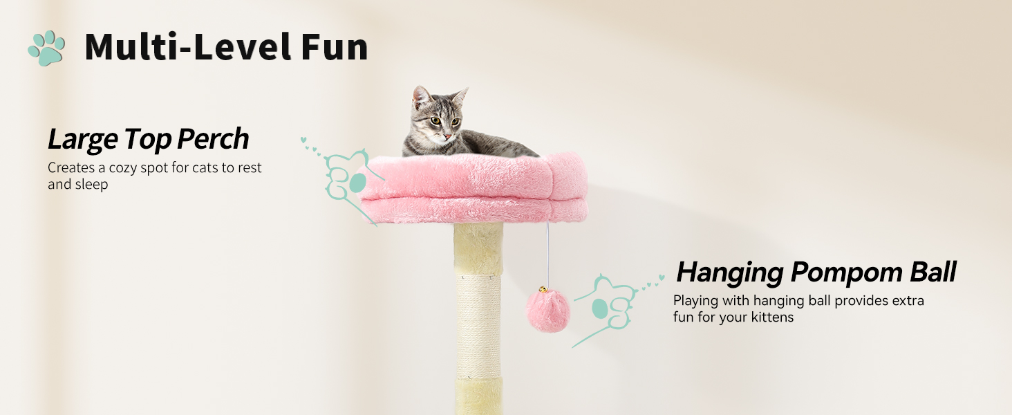 Кігтеточка YITAHOME XXL для котів, 142 см, рожева. З 8 стовпчиків сизалю, 3 платформ, 2 ховалок, гамаком, іграшками та дощечкою для шліфування кігтів.