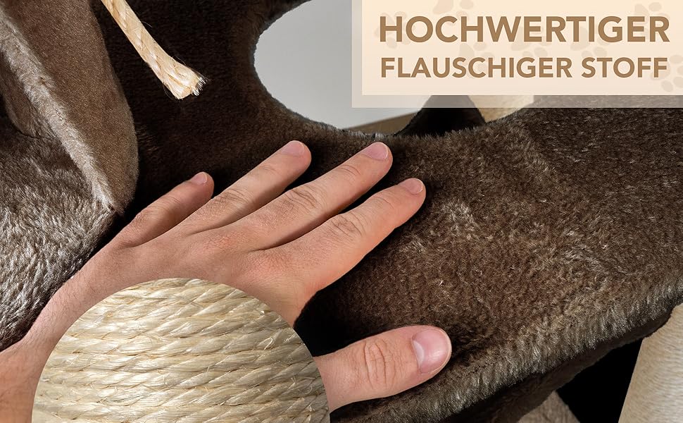 Кігтеточка для котів Foxdevil від xonic® - стабільна, багатофункціональна, з платформою, гамаком, будиночком, іграшкою, 141 см (Коричнева V1)