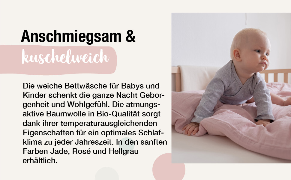 Набір постільної білизни Ehrenkind® з мусліну | 100% органічна бавовна | Standard 100 by Oeko-TEX | 100x135cm + 40x60cm, джинсовий колір