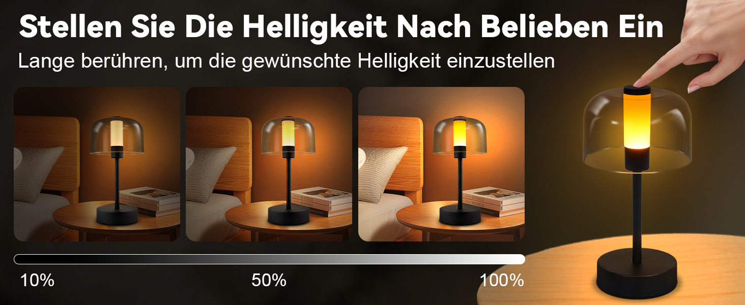 LED настільна лампа Homefire з акумулятором, диммуванням та USB-C зарядкою. Чорна металева лампа з акрилом, сенсорне керування, 1800K-6500K, з функцією пам'яті для дому