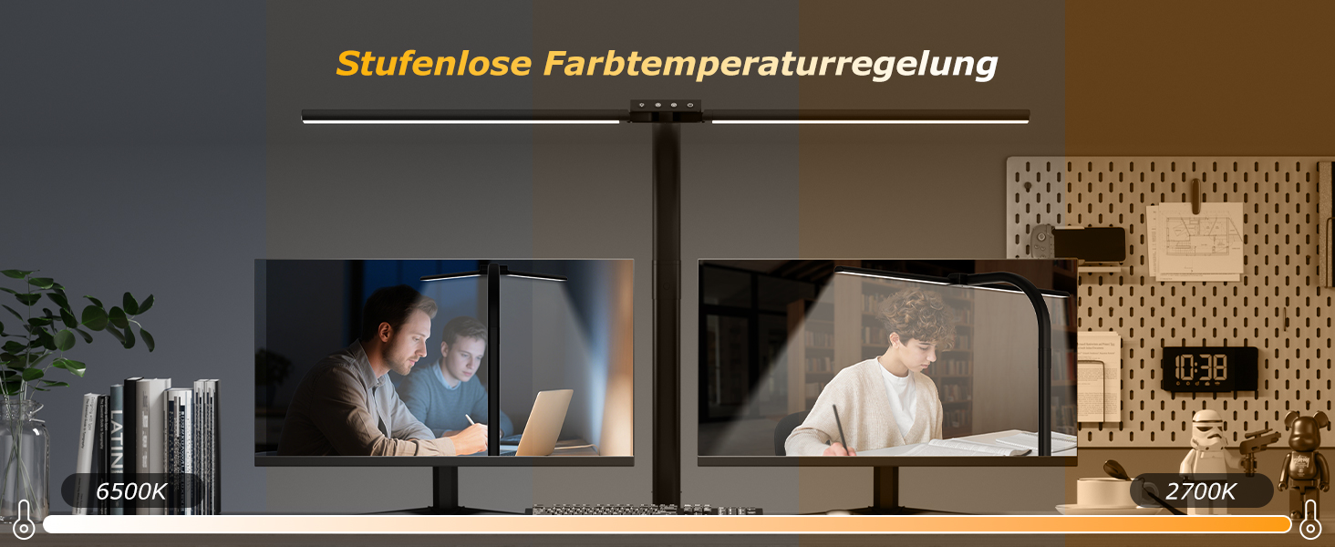 Стійка LED лампа для столу 24W з двома головками, захистом для очей, регулюванням яскравості та 10 кольорами, для дому, офісу, навчання, чорного кольору