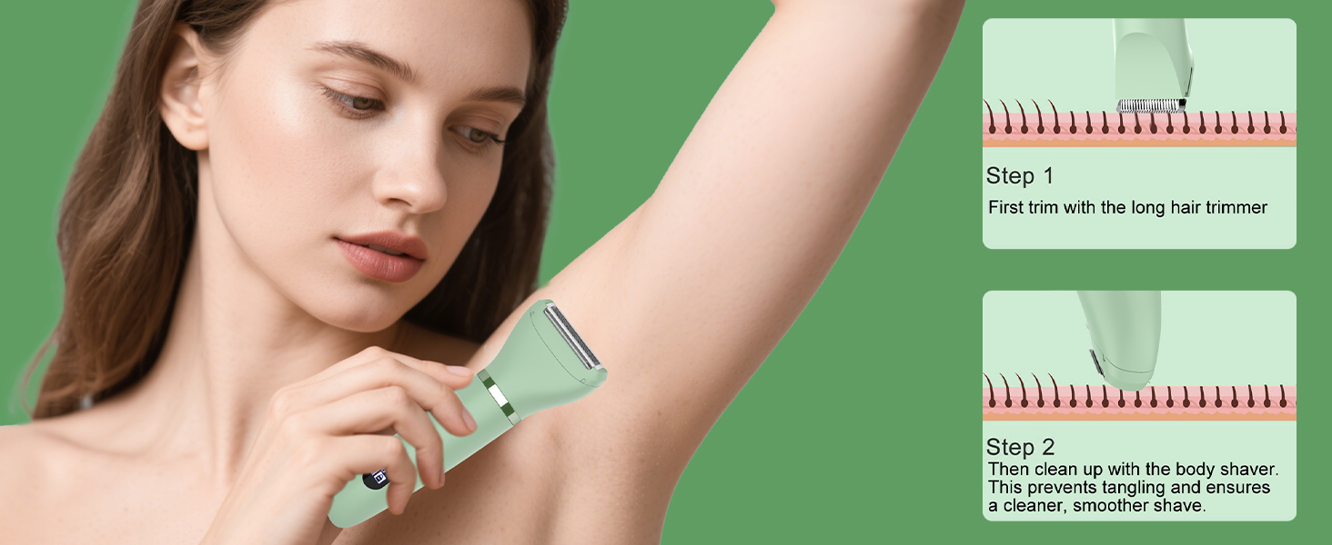 Електричний жіночий триммер для тіла 3-в-1: обличчя, ноги, зона бікіні. Вологостійкий, з LCD-дисплеєм (зелений)