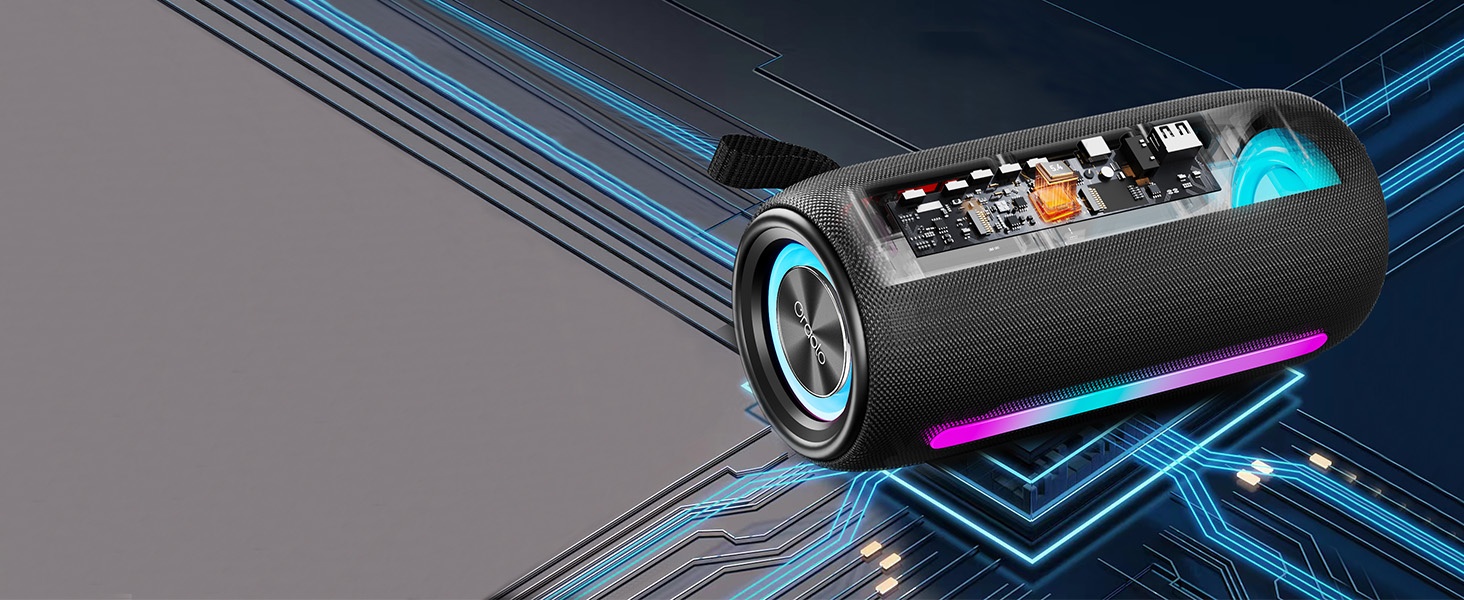 Портативна Bluetooth колонка Oraolo з RGB підсвіткою, водонепроникна IPX6, 10 год. роботи, для дому, велосипеда, вечірок - Чорна