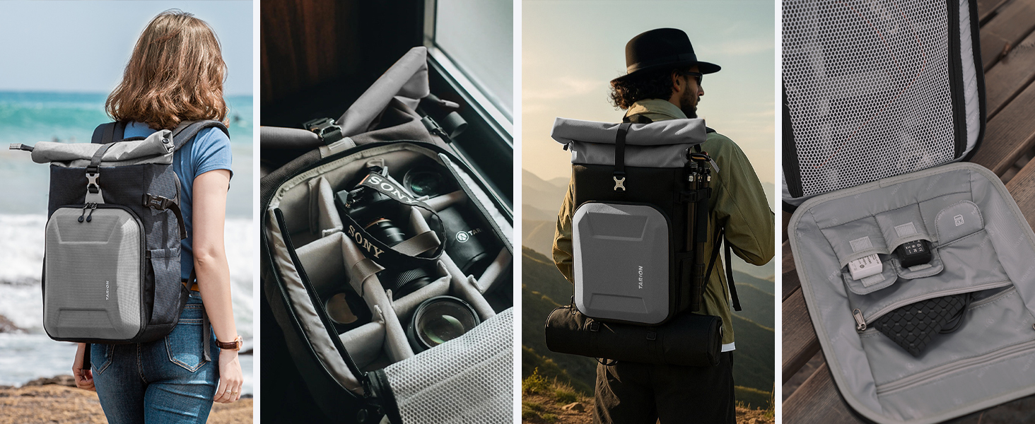 Рюкзак для камери Tarion Rolltop: професійний фоторюкзак з жорсткою оболонкою, відділенням для 16-дюймового ноутбука, сумісний з DSLR/SLR камерами, об'єктивами та штативом (сірий)
