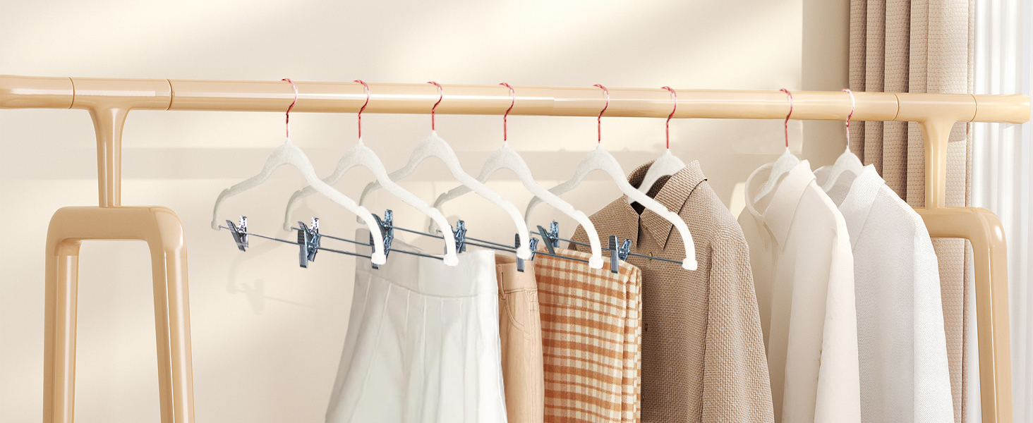 Набір вішалок для штанів Stormix 24 шт. з кліпсами, 42 см, рожево-золоті гачки, для штанів, спідниць, суконь, курток, пальто