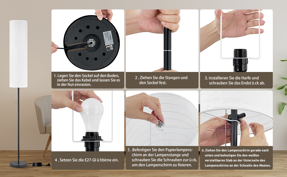 Стійка лампа GyroVu для вітальні, 65 дюймів, висока лампа для спальні з паперовим абажуром, 3 колірні температури, чорно-білий колір (лампочка в комплекті)