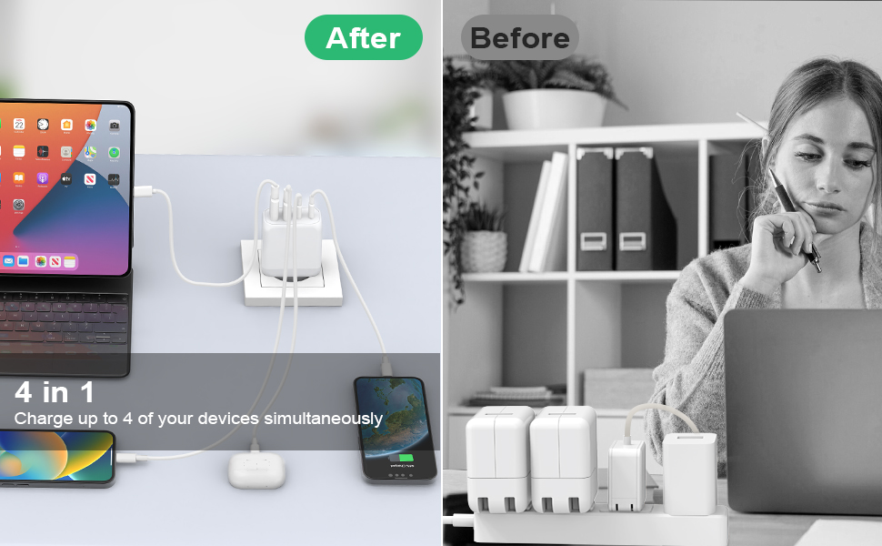 Набір зарядних пристроїв USB-C 40W (2 шт) з підтримкою PD3.0 та QC3.0. Підходить для iPhone, iPad, Samsung, Xiaomi, Google. Білий колір.