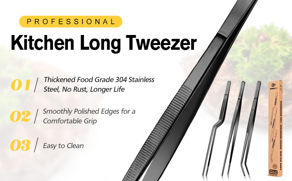 Набір кухонних пінцетів 10 дюймів, професійні, з нержавіючої сталі, чорні, для приготування, декорування та BBQ