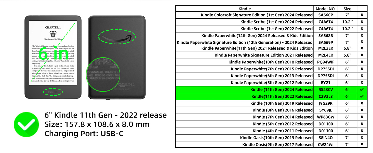 Чохол для Kindle 6' (2024/2022) WALNEW: PU шкіра, авто-сон/пробудження, Smart Cover для Ebook-Reader Kindle 6 дюймів