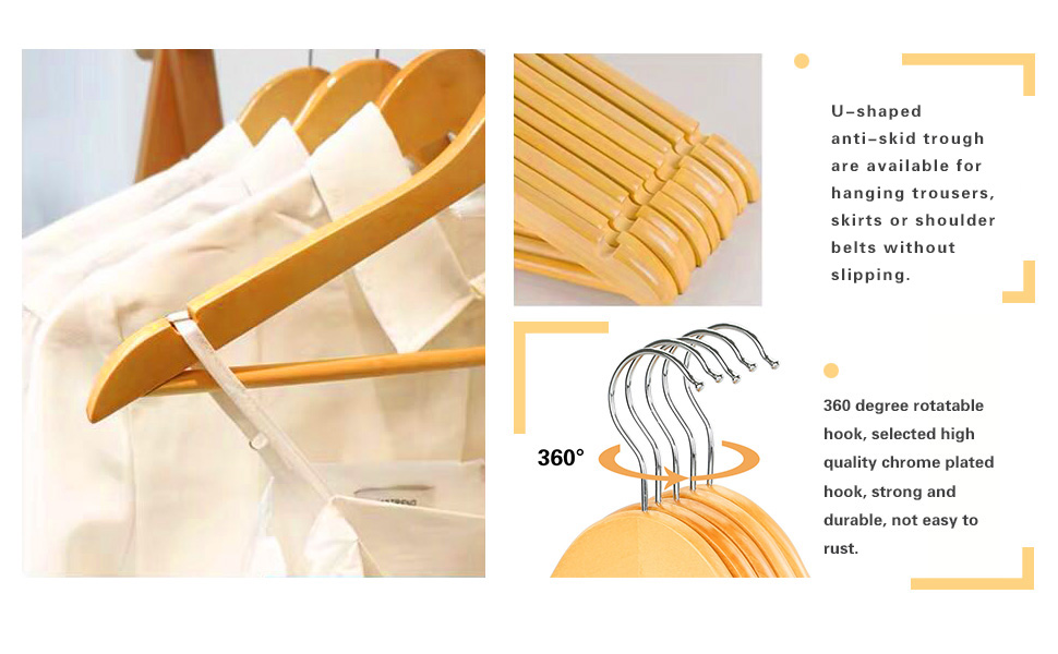 Дерев'яні вішалки для одягу з виступами для спідниць та штанів, 360° обертання, 20 шт. (білий)