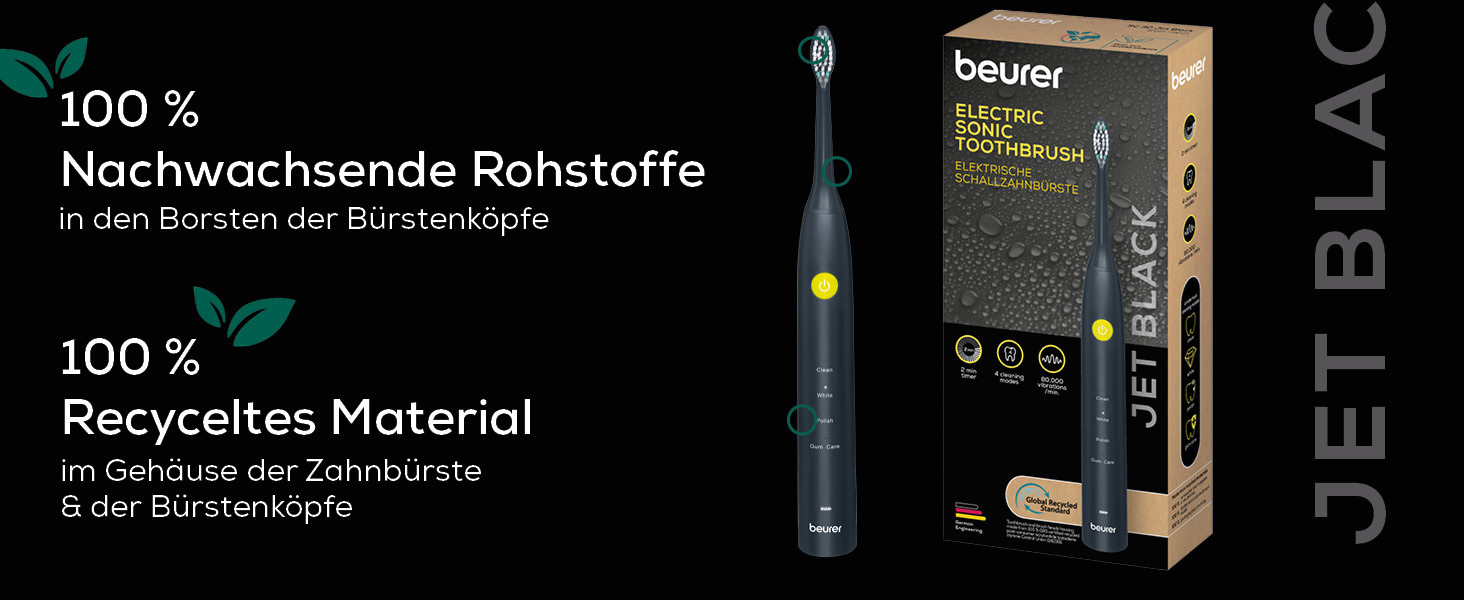 Електрична зубна щітка Beurer SC 50 Чорна: 5 режимів чищення, датчик тиску, дисплей, 2 насадки