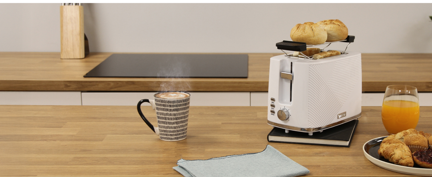 Набір для сніданку Briebe Elegance: тостер на 2 підсмажування, 7 рівнів підсмажування + чайник 1,7 л, 2200 Вт, BPA-free, сучасний дизайн (білий)