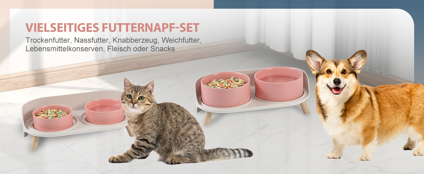 Набір мисок для собак з кераміки - 2 шт. з антиковзним підставкою - годівниця для собак та котів, рожевий колір