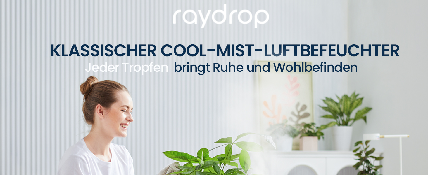 Зволожувач повітря Raydrop 2.2L для спальні, ультразвуковий, тихий (28dB), з нічним підсвічуванням (блакитний)