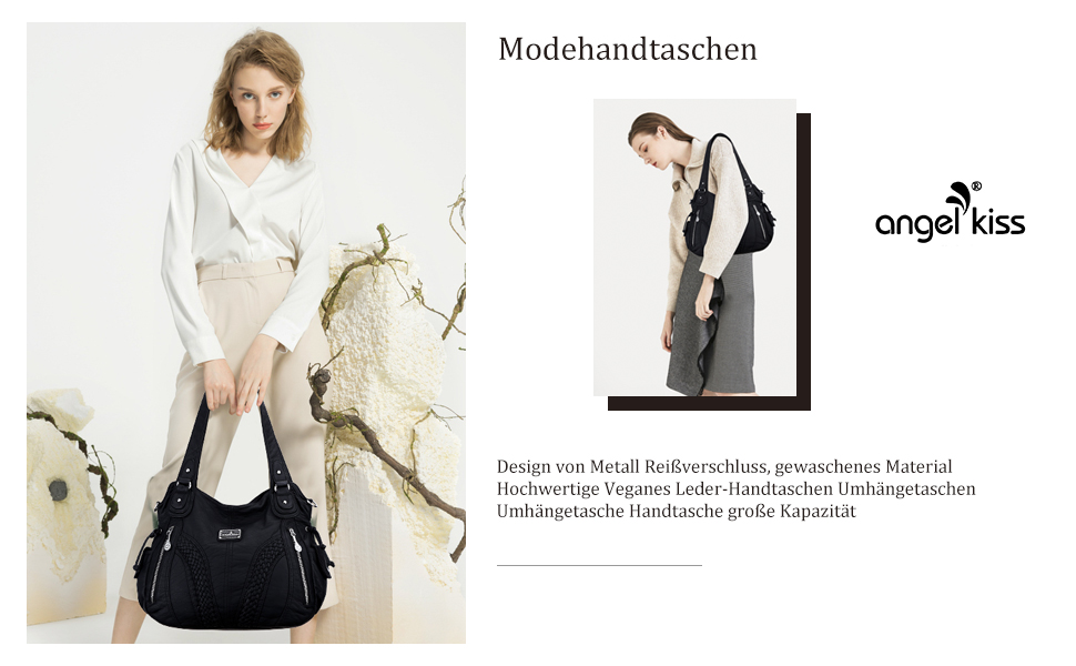 Сумка жіноча AngelKiss через плече, чорна, PU шкіра, водонепроникна, багатофункціональна з кишенями на блискавці