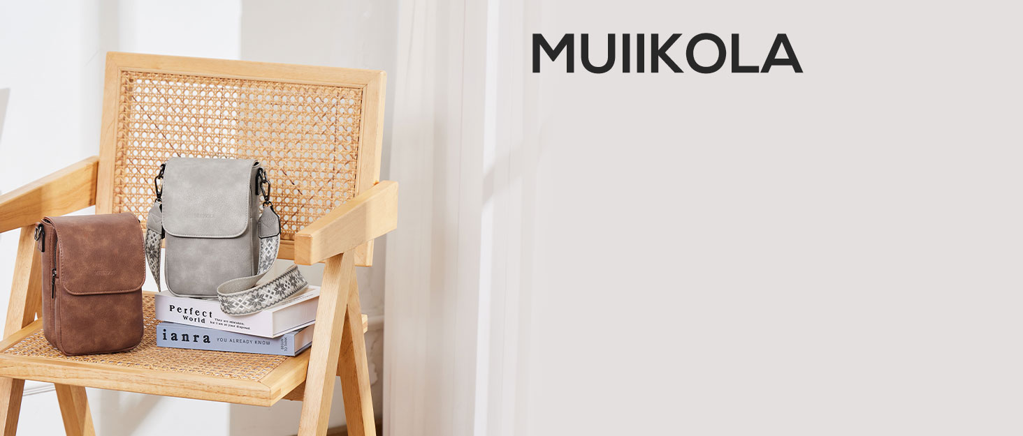 Сумка-органайзер на шию MUIIKOLA з RFID-захистом для смартфонів, веганська шкіра, сіро-бежевий колір