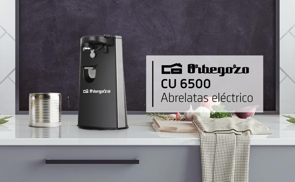 Електрична відкривачка для консервів Orbegozo CU 6500 з відкривачкою для пляшок і ножеточкою, автоматичне вмикання, 60 Вт