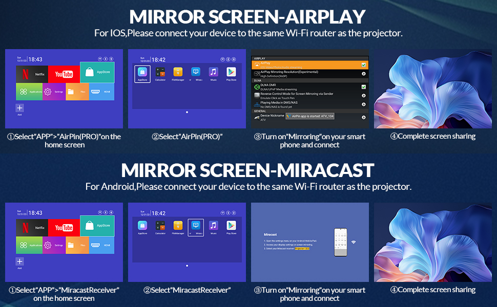 Mini проєктор Smart Beamer: 4K, Android 11, WiFi 6, Bluetooth 5.0, 180° обертання, для Android/iPhone/PC/Mac/Switch (білий)
